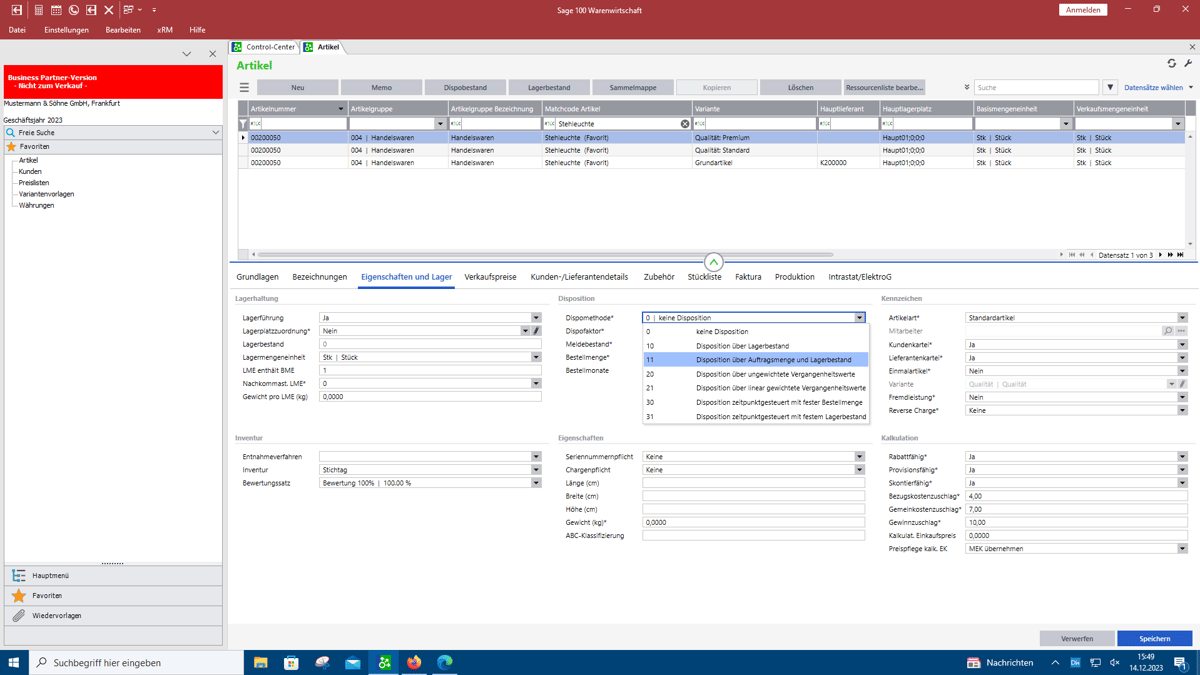 Screenshot Bestelldisposition_Dispositionsmethode